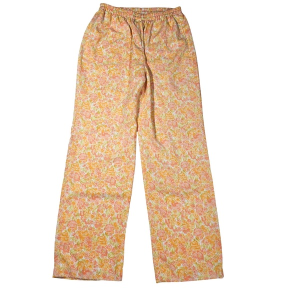Vintage 70s Floral Matching Set 2 Pc Button Up Wide Leg Pants Orange Peach XS - Picture 4 of 13